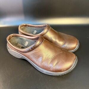Merrell Womens Brown‎ Leather Slip On Clog Shoes Air Cushion Size 8.5